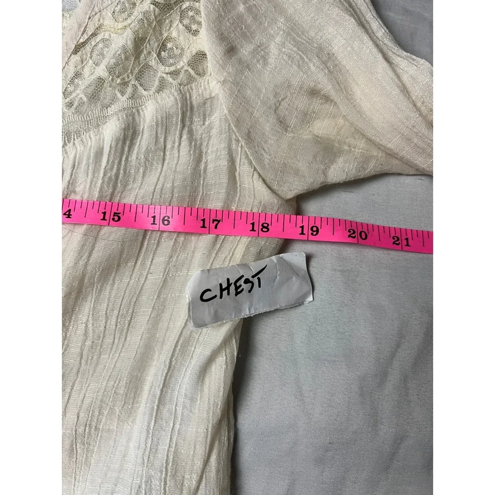 Mudd Lg Ivory Crochet Lace Peasant Cottagecore Blouse 3/4 Sleeve Button Front